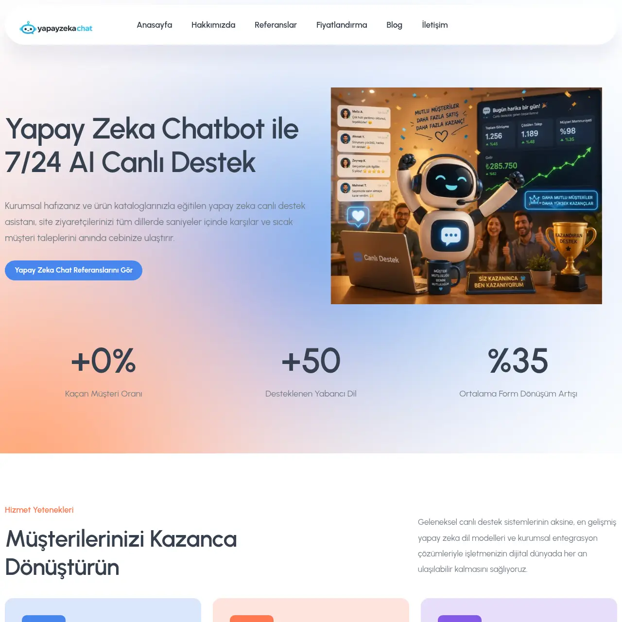 Yapay Zeka Chat yapay zeka destekli müşteri hizmetleri ve canlı destek platformu